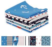 Soimoi 8 Pc Fat Quarter Bundle-Nautical Print 18"x 22" DIY Patchwork-100% Cotton Pre-Cut Quilting Fabric White & Blue
