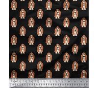 Soimoi Basset Hound Dog Print Cotton Cambric Fabric Sewing Material By The Meter 58 Inches Wide - Black