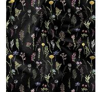 Soimoi Black Velvet Fabric Wildflower & Leaves Print Fabric by The Yard 58 Inch Wide