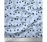 Soimoi Blue Cotton Poplin Fabric Notes Musical Instrument Print Fabric by the metre 56 Inch Wide