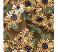 Soimoi Brown Cotton Poplin Fabric Leaves & Sunflower Floral Print Fabric by the metre 42 Inch Wide