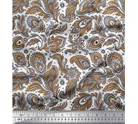 Soimoi Brown Silk Fabric Paisley & Floral Artistic Print Fabric by the metre 42 Inch Wide