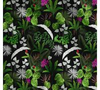 Soimoi Cotton Cambric Fabric Orchid,Palm & Monstera Tropical Print Fabric by The metre 56 Inch Wide