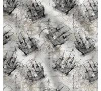 Soimoi Cotton Cambric Fabric Ship & Direction Compass Nautical Print Fabric by metre 56 Inch Wide