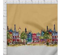 Soimoi Cotton Canvas Fabric Buildings Panel Printed Craft Fabric by The metre 42 Inch Wide