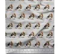 Soimoi Cotton Canvas Fabric Stripe & Basset Hound Dog Printed Fabric 1 metre 56 Inch Wide