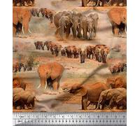 Soimoi Cotton Jersey Fabric tree & elephant Animal Printed Fabric 1 metre 58 Inch Wide