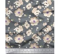 Soimoi Dressmaking 20 GSM Floral Print Pure Silk Fabric For Sewing By The Meter 44 Inches Wide - Gray