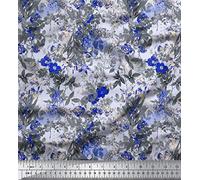Soimoi Dressmaking Pure Silk Fabric 20 GSM Floral Printed Material By The Meter 44 Inches Wide - Blue