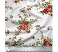 Soimoi Floral Print Pure Silk Fabric For Sewing Material Supply By The Meter 44 Inches Wide - White