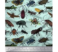 Soimoi Green Cotton Poplin Fabric Beetle & Honey Bee Insects Printed Craft Fabric by The Yard 56 Inch Wide