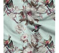 Soimoi Green Silk Fabric Floral & Bird Print Fabric by the metre 44 Inch Wide