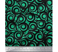 Soimoi Green Velvet Fabric Scroll Abstract Print Fabric by the metre 58 Inch Wide