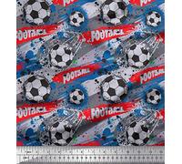 Soimoi Grey Cotton Cambric Fabric Brush Stroke & Football Sports Print Fabric by the metre 42 Inch Wide