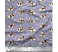 Soimoi Grey Cotton Canvas Fabric Bird,Paw & Cocker Spaniel Dog Printed Craft Fabric by the metre 56 Inch Wide