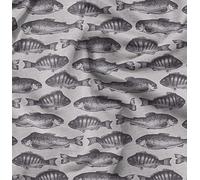 Soimoi Grey Rayon Fabric Fish Ocean Print Fabric by metre 56 Inch Wide