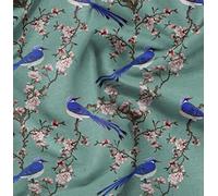 Soimoi Japan Crepe Satin Fabric Blossom & Paradise Whydah Bird Fabric Prints by Meter 42 Inch Wide