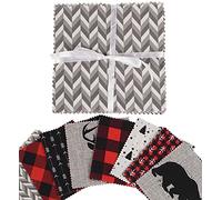 Soimoi Lumberjack Theme Print Precut 5-inch Cotton Fabric Quilting Squares Charm Pack DIY Patchwork Sewing Craft-Red & Black