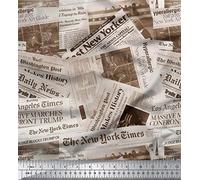 Soimoi Newspaper Printed 20 Gsm Pure Silk Fabric 44 Inches Wide By The Meter-Gray And White