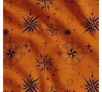 Soimoi Orange Cotton Cambric Fabric Direction Compass Nautical Printed Fabric 1 metre 42 Inch Wide