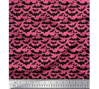 Soimoi Pink Japan Crepe Satin Fabric Bats Animal Print Fabric by the metre 42 Inch Wide
