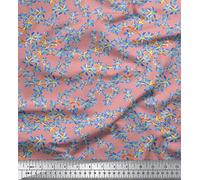 Soimoi Pink Poly Georgette Fabric Forget Me Not Bush Floral Print Sewing Fabric 1 Metre 52 Inch Wide