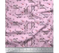 Soimoi Pink Poly Georgette Fabric Heart & You Are My Sunshine Text Fabric Prints By metre 42 Inch Wide