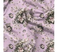 Soimoi Pink Silk Fabric Leaves & Rose Floral Printed Craft Fabric by the metre 42 Inch Wide