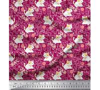 Soimoi Poly Crepe Fabric Wool & Cat Kids Printed Craft Fabric by The metre 52 Inch Wide