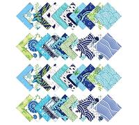Soimoi Precut 10-inch Beach Ocean Prints Cotton Fabric Bundle Quilting Squares Charm Pack DIY Patchwork Sewing Craft- Blue