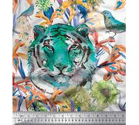 Soimoi Silk Fabric floral,bird & tiger face Animal Print Fabric by the metre 42 Inch Wide