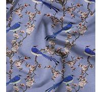 Soimoi Velvet Fabric Blossom & Paradise Whydah Bird Printed Fabric 1 Meter 58 Inch Wide