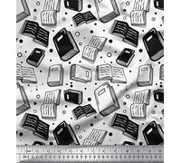 Soimoi White Cotton Cambric Fabric Dot & Books Vintage Fabric Prints By Yard 42 Inch Wide