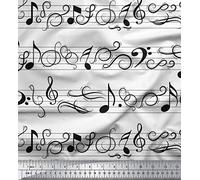 Soimoi White Cotton Cambric Fabric Notes Musical Instrument Print Fabric by the metre 42 Inch Wide
