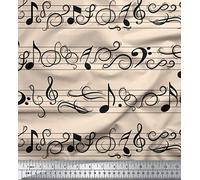 Soimoi White Cotton Voile Fabric Notes Musical Instrument Print Sewing Fabric metre 42 Inch Wide