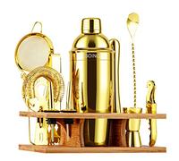 Soing 11-Piece Gold Bartender Kit,Perfect Home Cocktail Shaker Set for Drink Mixing,Stainless Steel Bar Tools with Stand,Velvet Carry Bag & Cocktail Recipes Cards (Gold)