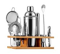 Soing 11-Piece Silver Bartender Kit,Perfect Home Cocktail Shaker Set for Drink Mixing,Stainless Steel Bar Tools with Stand,Velvet Carry Bag & Cocktail Recipes Cards (Silver)