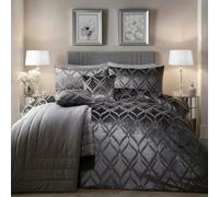 SOIREE Ogee Velvet Duvet Cover Set - Slate Grey - Double Size (200 x 200cm) - 2 Pillowcases - Soft & Cosy Jacquard Bedding - Glamorous Luxury Velvet Bedroom Set