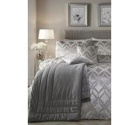 SOIREE Luxury Silver Ogee Velvet Duvet Cover Set - Double Size (200 x 200cm) - Jacquard Design - Soft & Cosy Glamorous Bedding - Includes 2 Pillowcases - Elegant Silver Quilt Cover for Bedroom