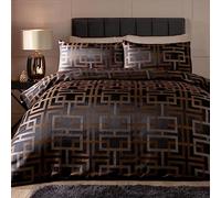 Soiree Black Luxury Meander Duvet Cover - Double Size (200 x 200cm) With 2 Pillowcases - Geometric Bedding With Metallic Yarn Gr ret - Black & Gold Bronze