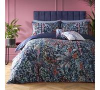 SOIREE - Blue Tropical Leaf & Fern Duvet Cover - King Bedding Size (230 x 220cm) - Reversible Designs - 100% Cotton - 2x Pillowcases Included - Luxury Bedding - Navy Bedding with Floral & Leaves