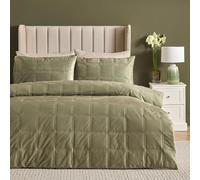 Soiree Brighton Square Velvet Duvet Cover Set, King Size 230x220cm, Green, 100% Polyester, Checkered Pattern, 2 Pillowcases