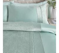 SOIREE Duck Egg Quilted Velvet & Satin Duvet Cover - King Size (230 x 220cm) - 2 Pillowcases Included - Luxury Bedding with Pinsonic Pattern - Soft Duck Egg Blue Bed Set