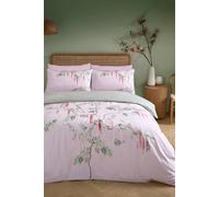 SOIREE - Luxury Pink Wisteria Duvet Cover - King Bedding Size (230 x 220cm) - Soft 100% Cotton Sateen - 200 Thread Count - 2x Pillowcases - Reversible (2 Designs) - Piped Edge - Pink Bedding