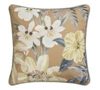 SOIREE Gold & White Floral Velvet Cushion with Insert - 43x43cm Decorative Throw Pillow - Piped Edge - Soft Plush Velvet - Gold Yellow Accent Cushion - Matching Bedding Available