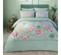 Soiree - Green Floral & Tiger Duvet Cover - King Bedding Size (230 x 220cm) - Premium Quality 500 Thread Count - Reversible Designs - Cotton Sateen Duvet Sets - 2x Pillowcases - Luxury Bedding