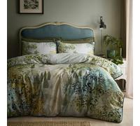 Soiree Hidden Garden Duvet Cover Set Double 200 x 200cm - 100% Cotton Bedding with Elegant Floral Garden Design, Includes 2 Pillowcases, Green