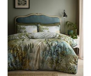 Soiree Hidden Garden Duvet Cover Set Double 200 x 200cm - 100% Cotton Bedding with Elegant Floral Garden Design, Includes 2 Pillowcases, Green