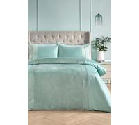 SOIREE - Duck Egg Quilted Velvet & Satin Blend Duvet Cover - King Bedding Size (230 x 220cm) - 2x Pillowcases Included - Luxury Bedding - Pinsonic/Ultrasonic Patterned Duvet Cover - Duck Egg Bedding