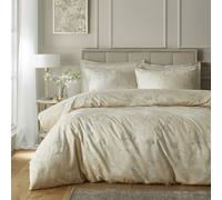 Soiree Lilly Floral Jacquard Duvet Cover Set Small Double 200 x 200cm - Champagne Textured Bedding with Elegant Woven Design, Includes 2 Pillowcases